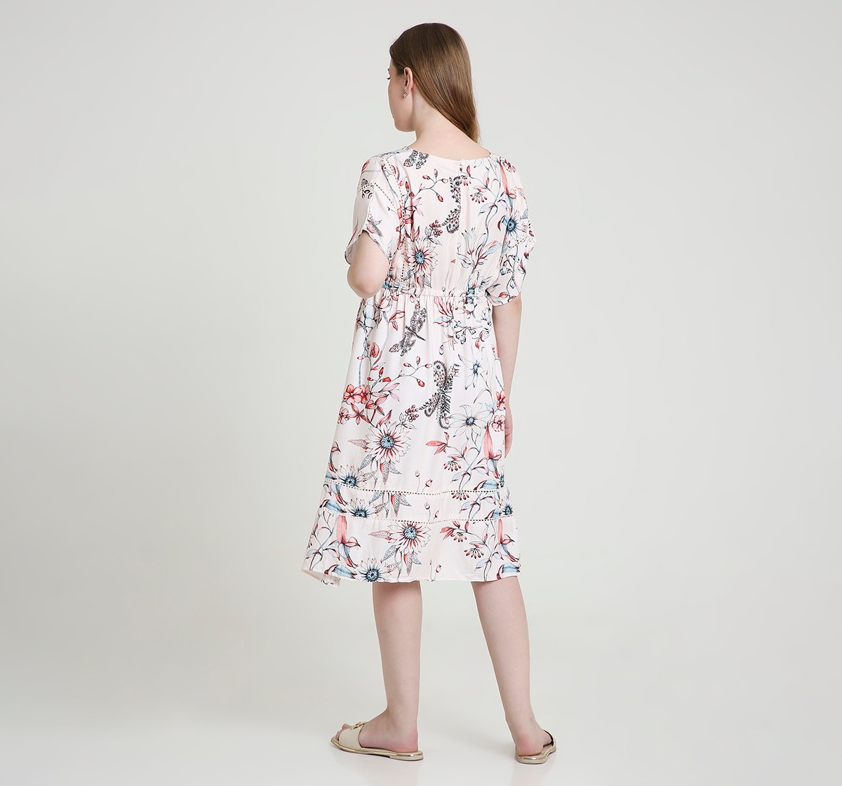 Maternity Dress Short Sleeves Floral Print Multi