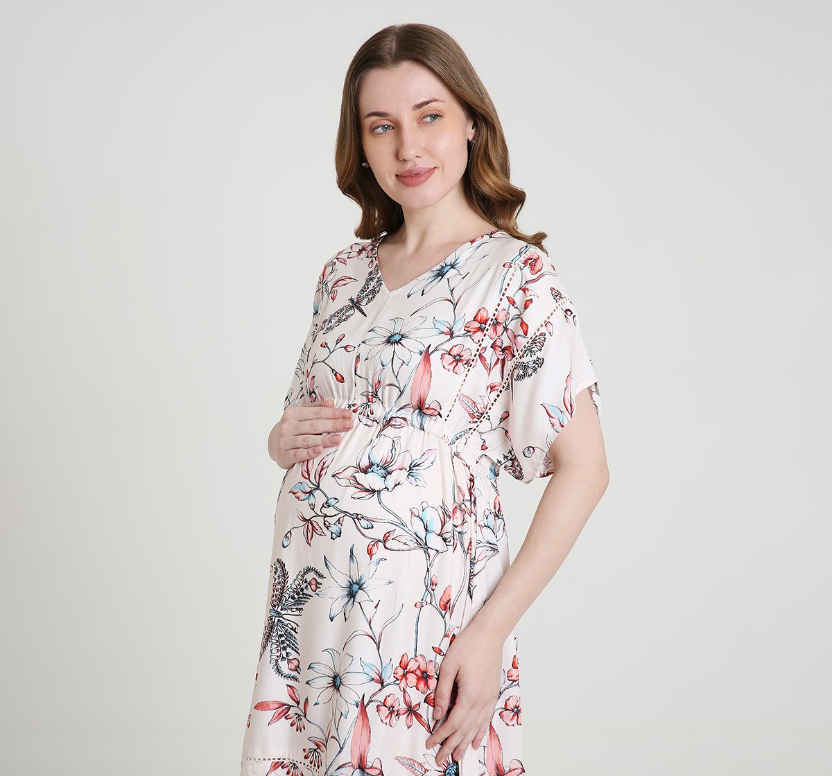 Maternity Dress Short Sleeves Floral Print Multi
