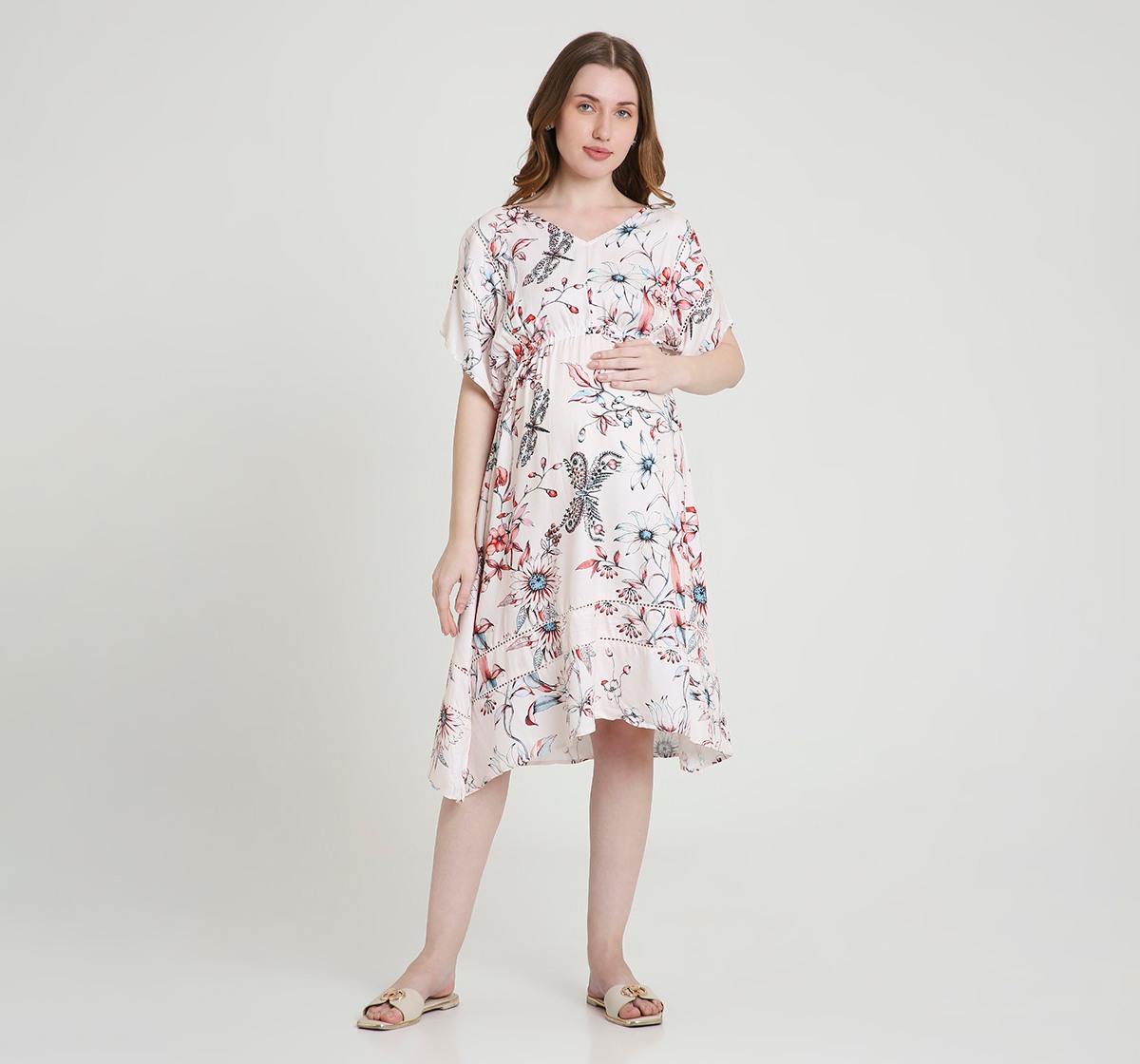 Maternity Dress Short Sleeves Floral Print Multi