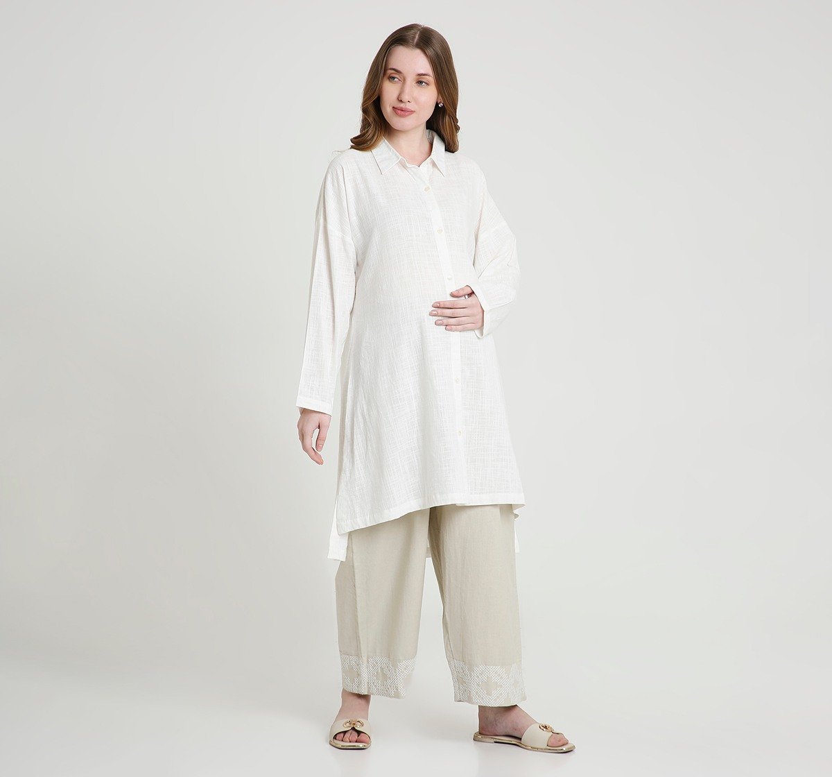 Maternity Clothing Sets Long Sleeves Solid White