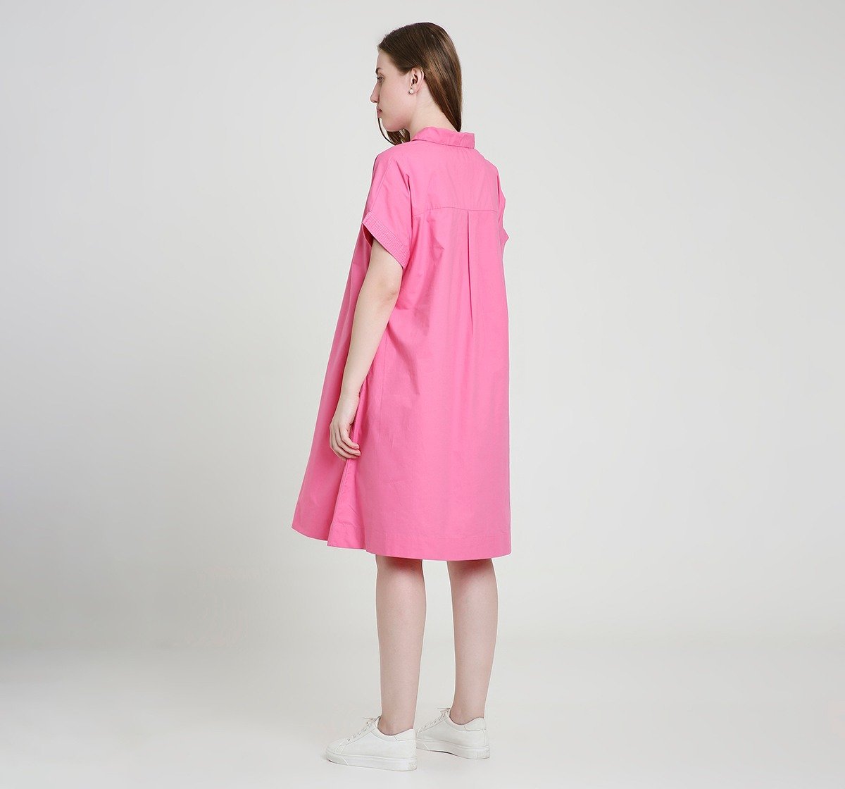 Maternity Dress Short Sleeves Embroidered Pink