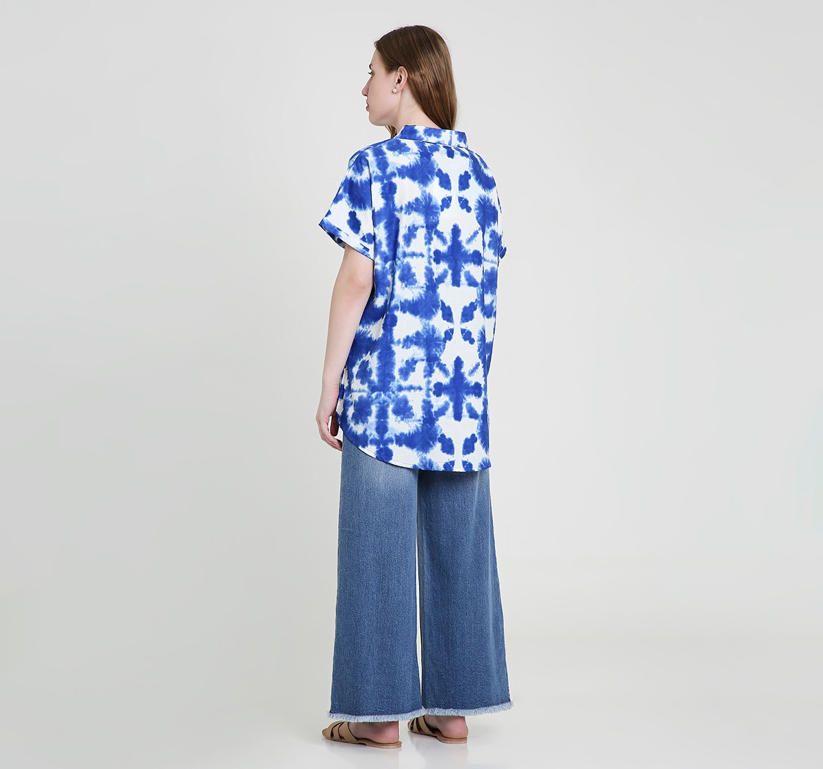 Maternity Tops Short Sleeves Tie and Dye Blue