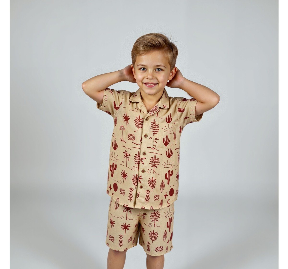 Boys Printed Shirt & Shorts Clothing Set Rust
