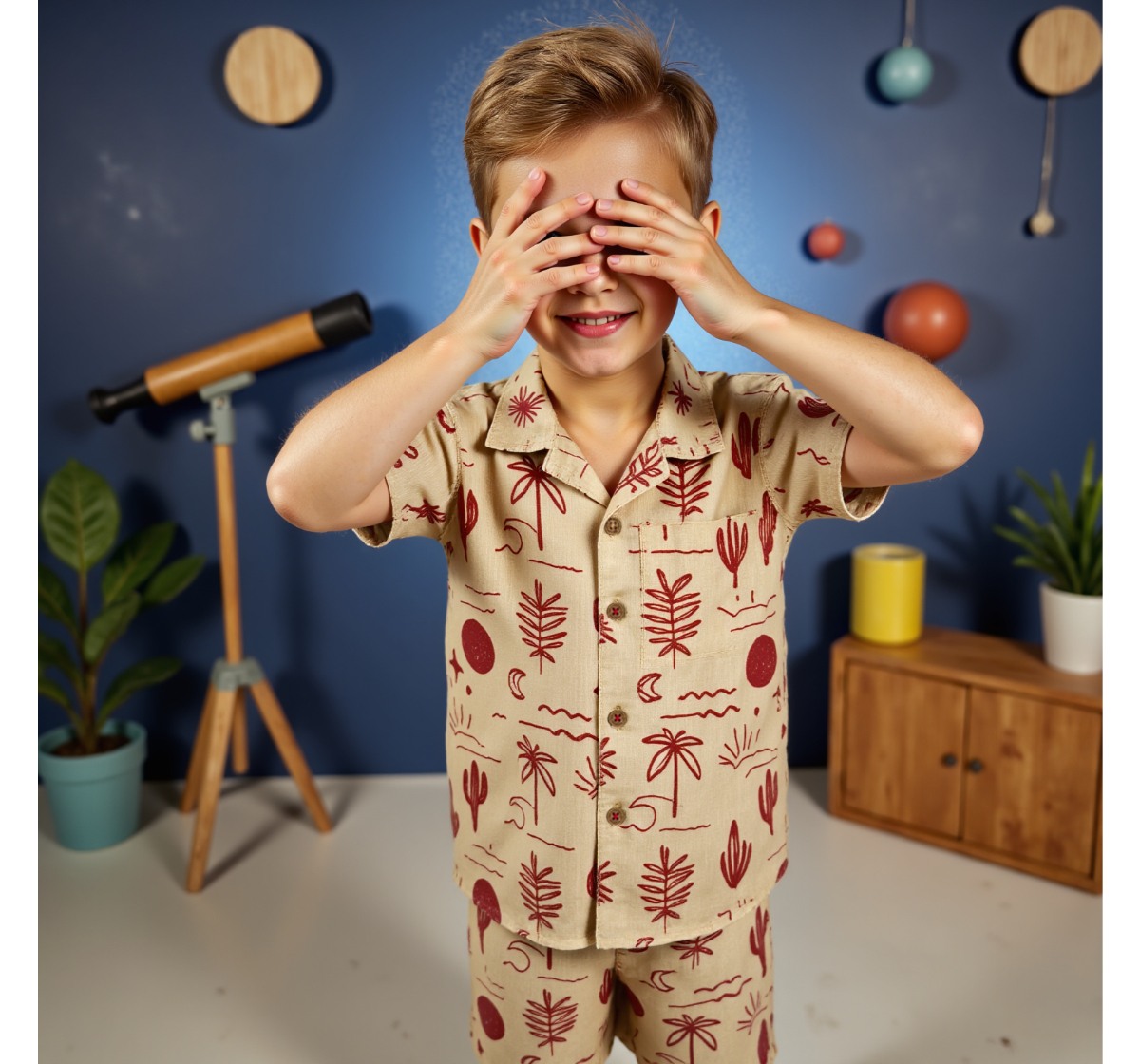 Boys Printed Shirt & Shorts Clothing Set Rust