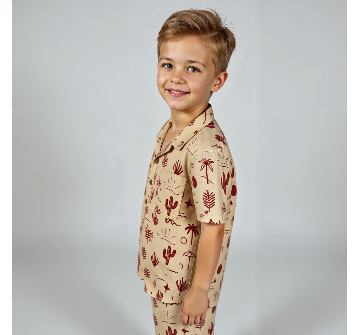 Boys Printed Shirt & Shorts Clothing Set Rust