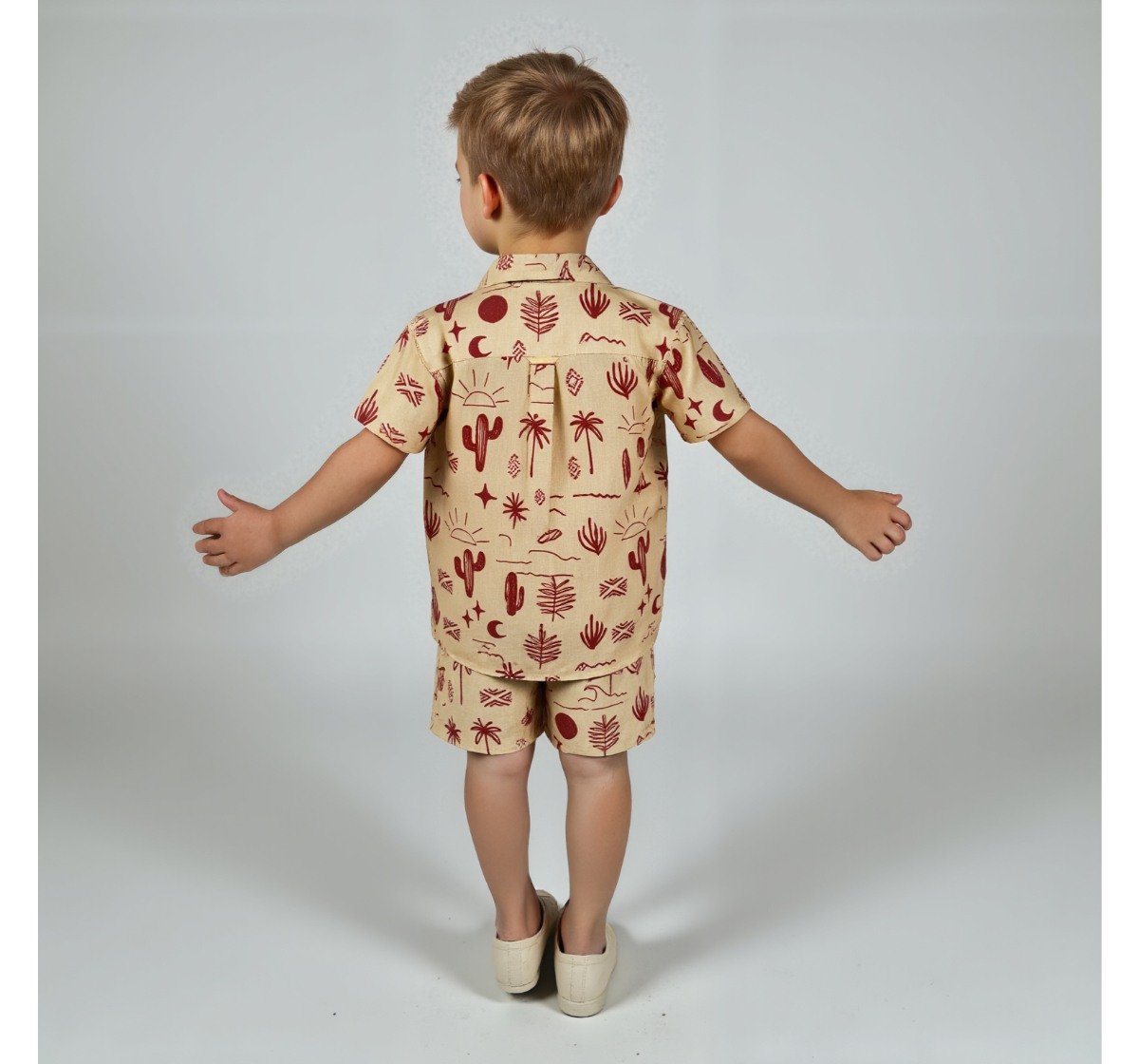 Boys Printed Shirt & Shorts Clothing Set Rust