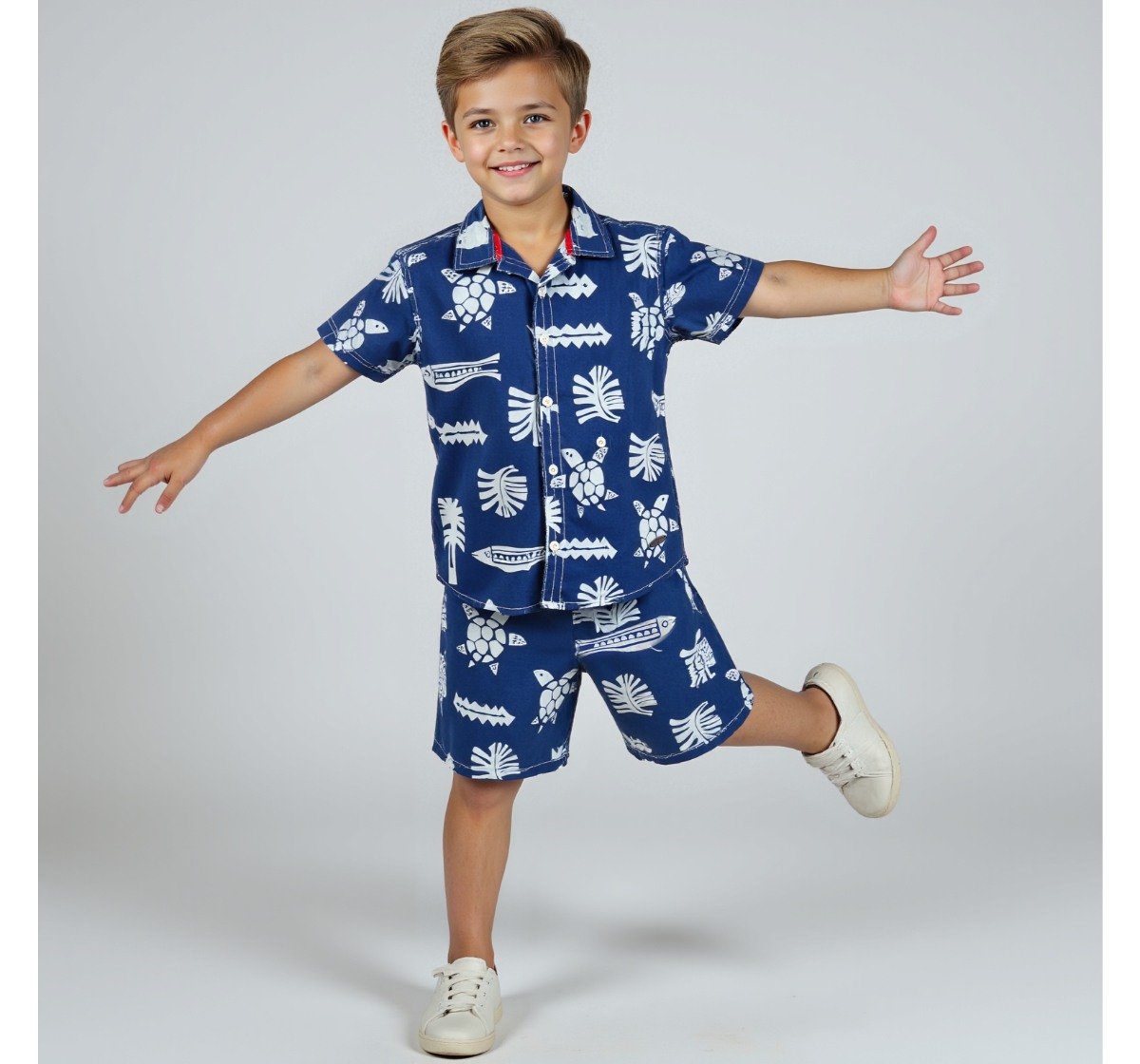 Boys Printed Set Cambric Navy