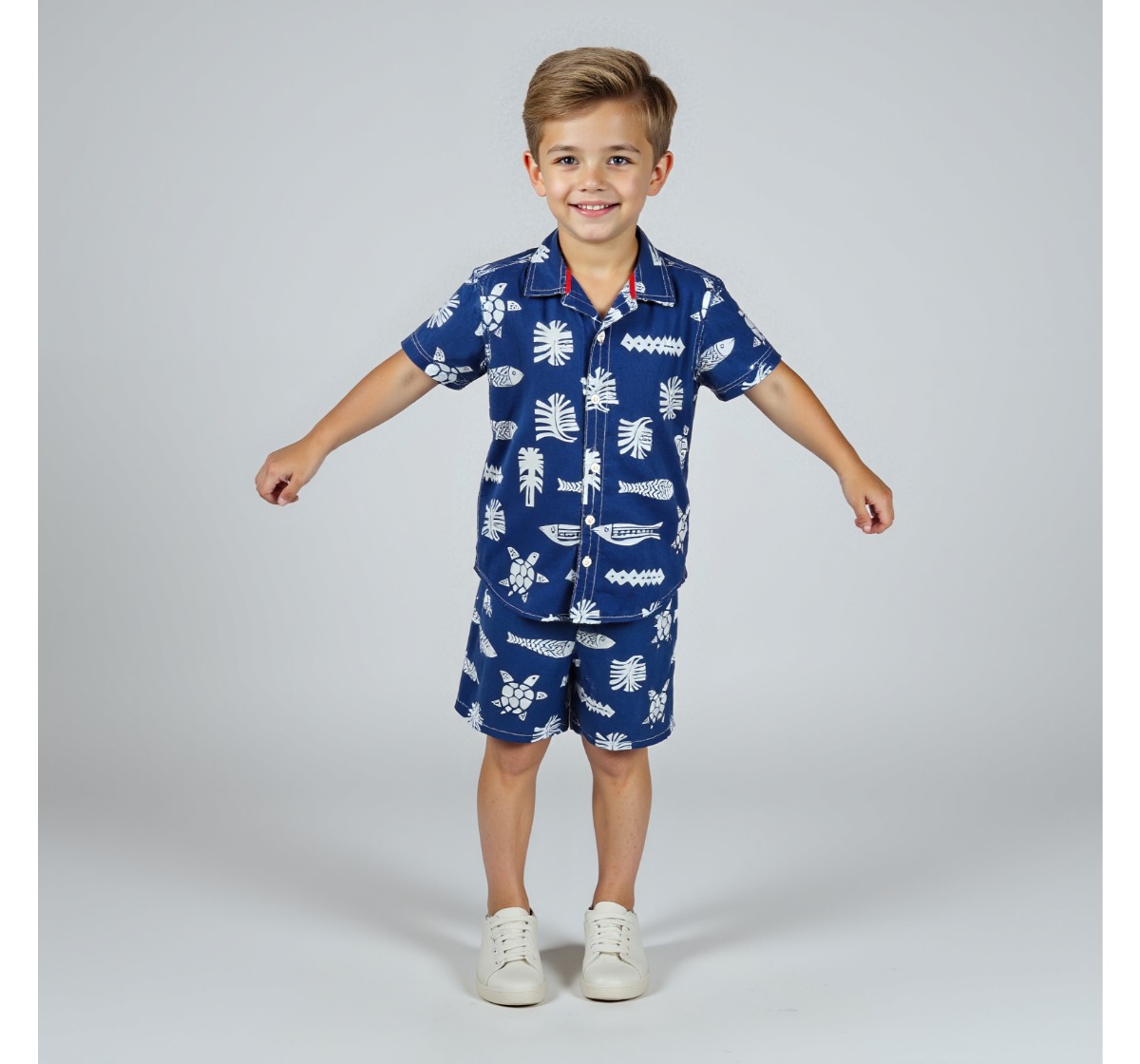 Boys Printed Set Cambric Navy