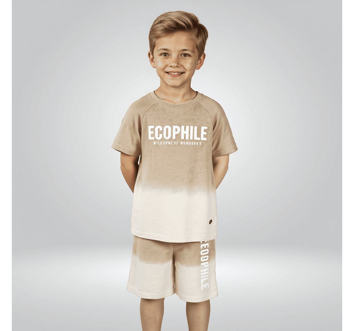 Boys printed t-shirt & shorts clothing sets Beige