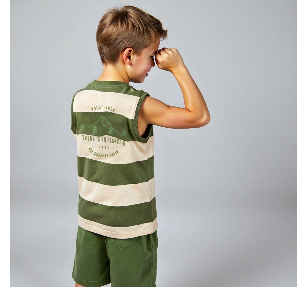 Boys Striped T-Shirt & Shorts Clothing Sets Olive
