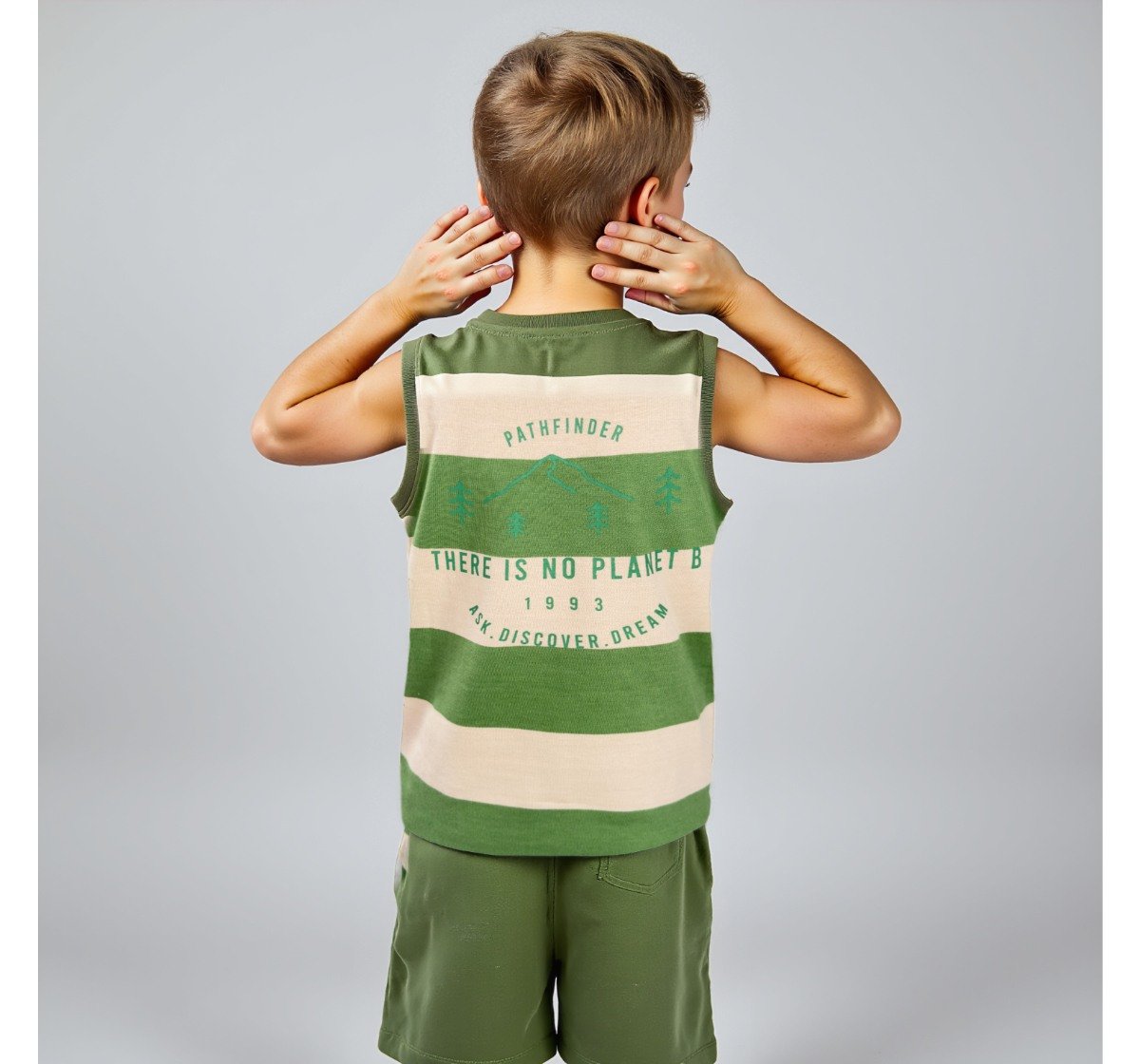 Boys Striped T-Shirt & Shorts Clothing Sets Olive