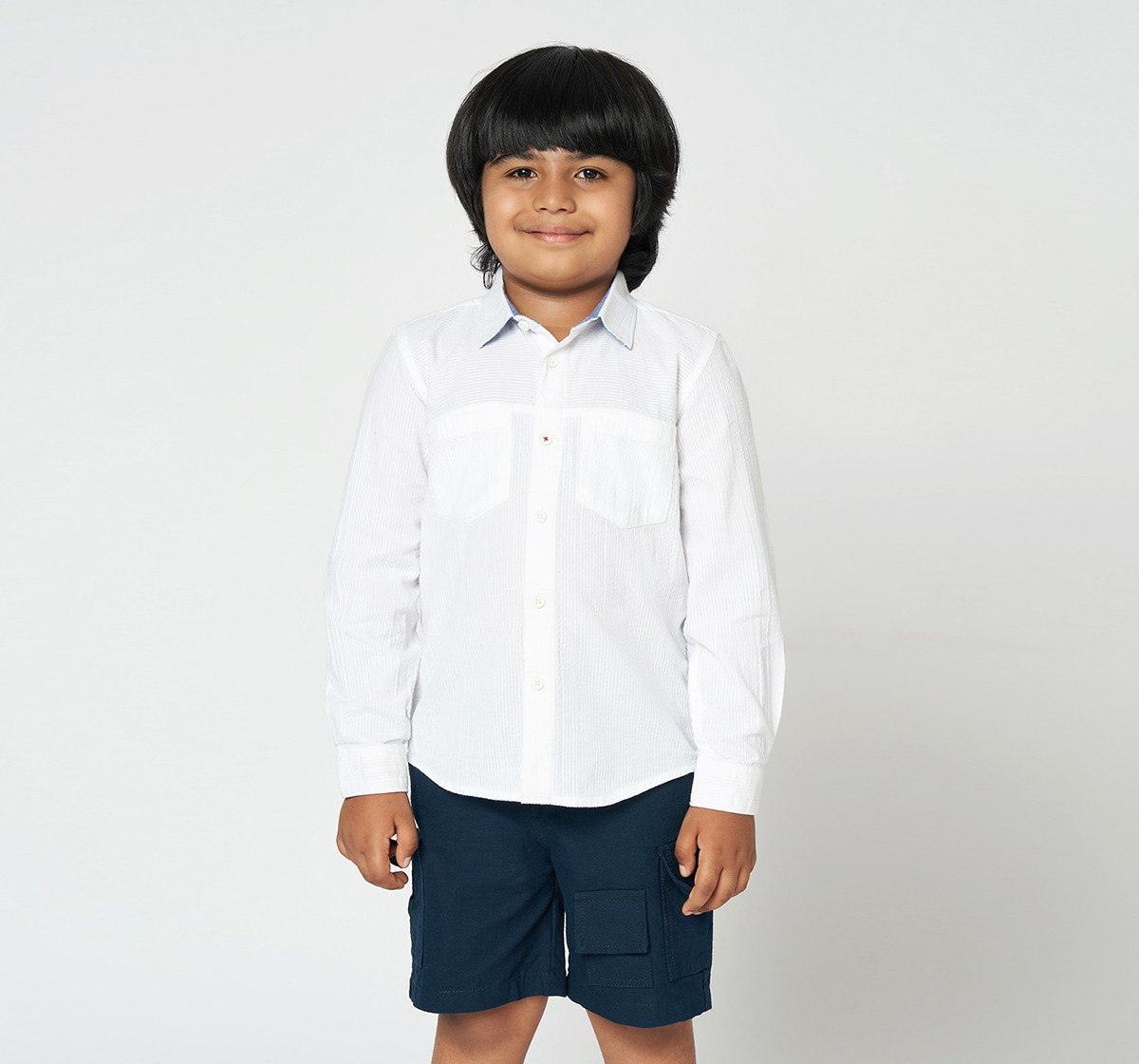 Boys Full Sleeves Seersucker Shirt White