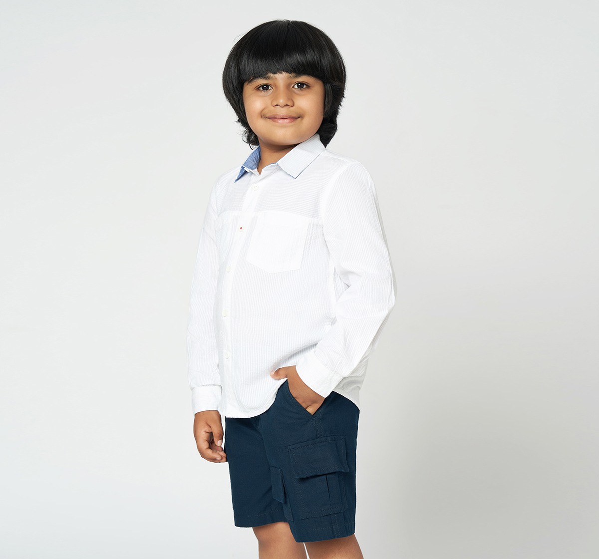 Boys Full Sleeves Seersucker Shirt White
