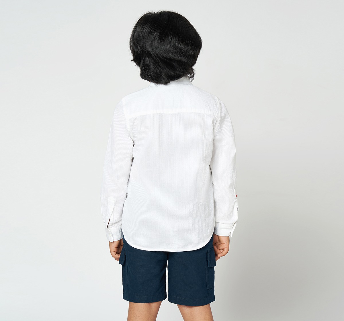 Boys Full Sleeves Seersucker Shirt White