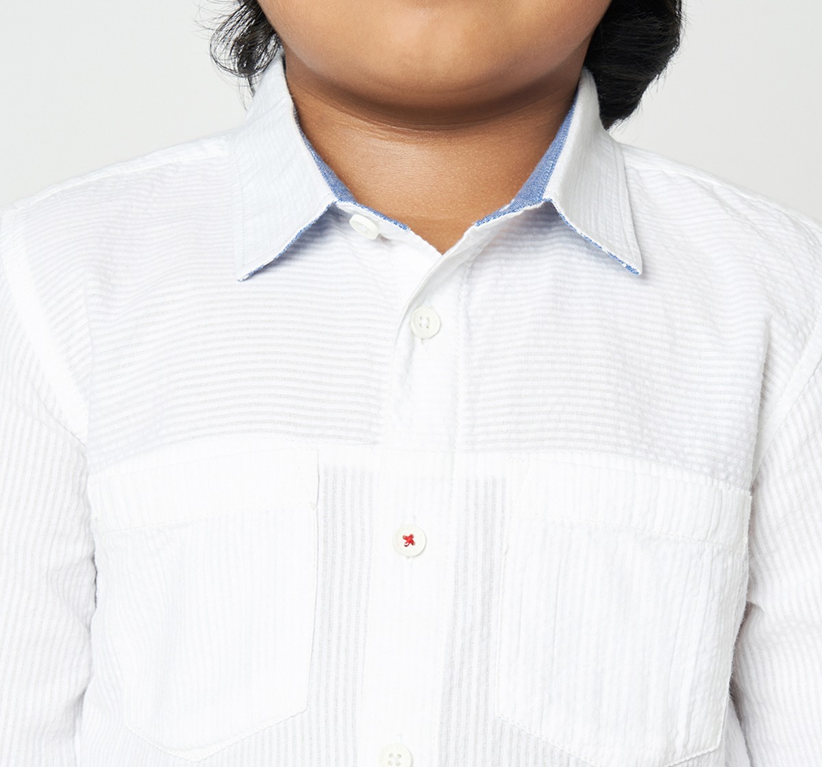 Boys Full Sleeves Seersucker Shirt White