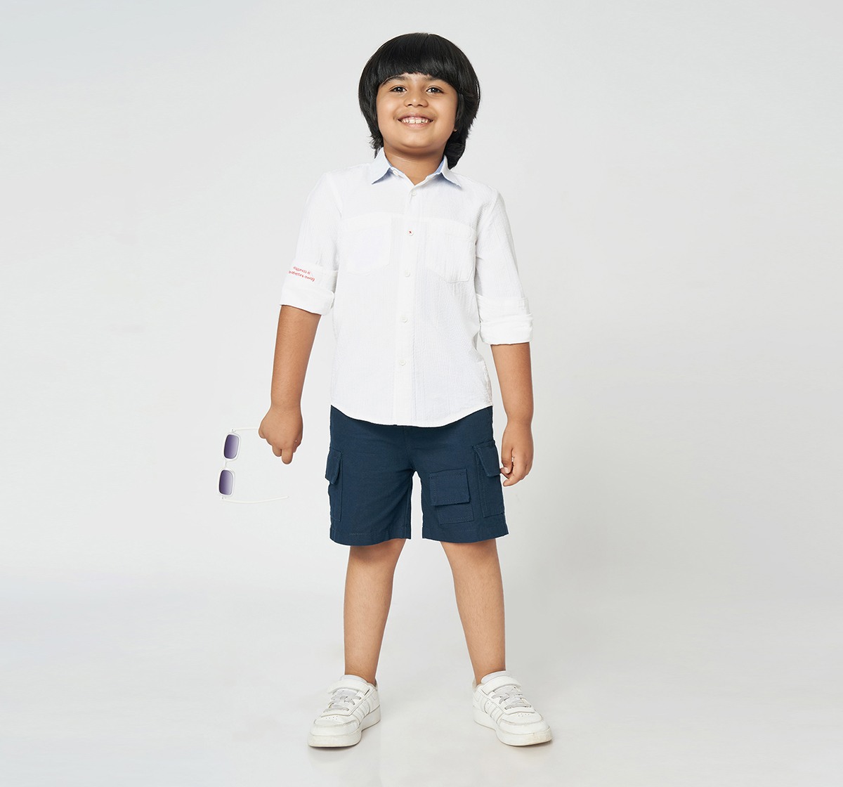 Boys Full Sleeves Seersucker Shirt White