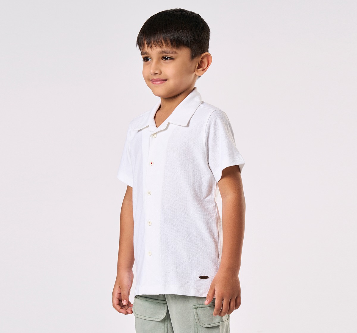 Boys' Textured White Short-Sleeve Cuban Collar Shirt