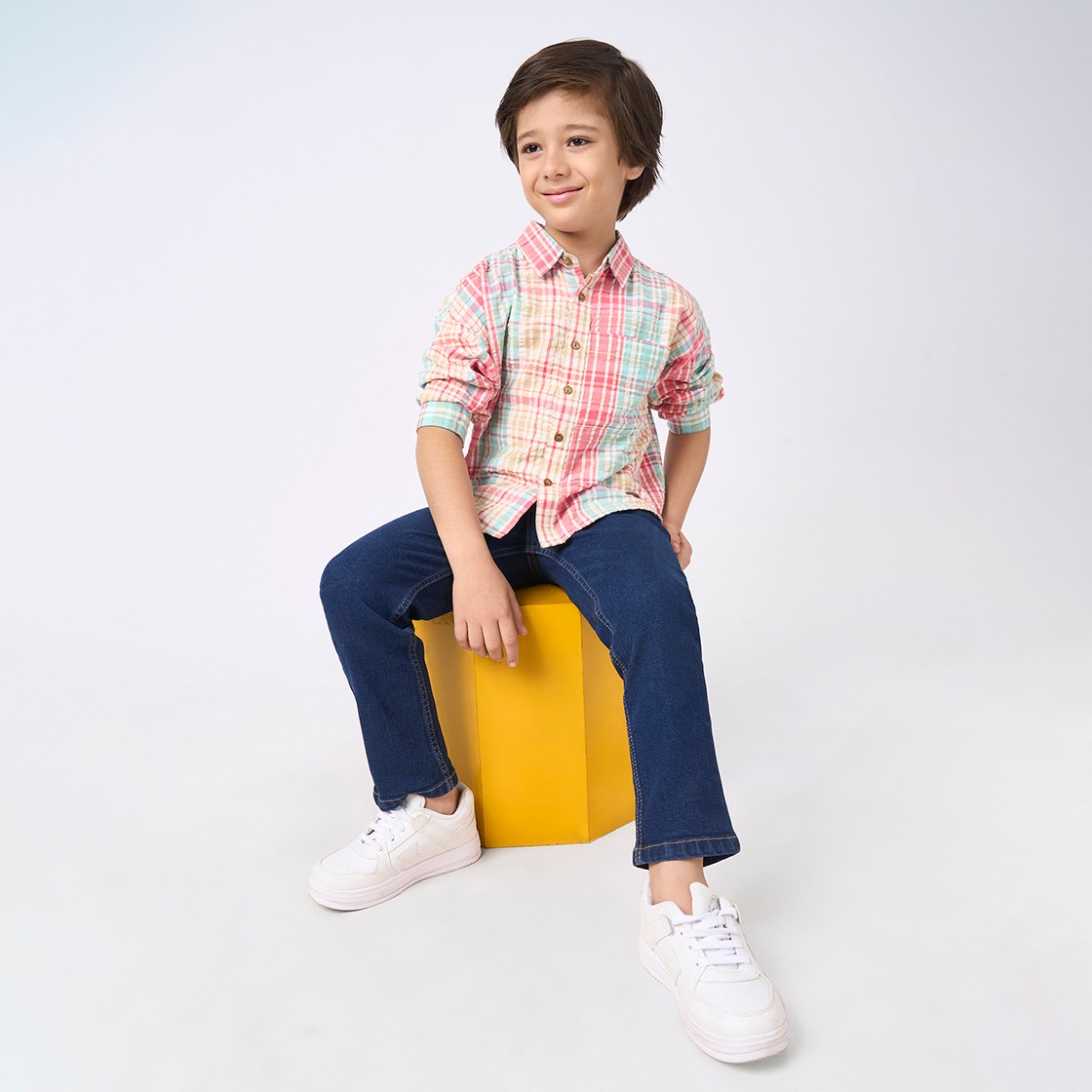 Boys checked long sleeves shirts Red