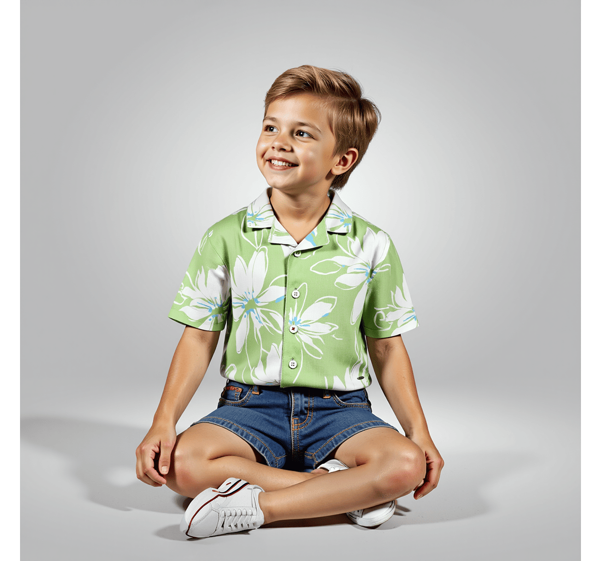 Boys printed short sleeves shirts Green