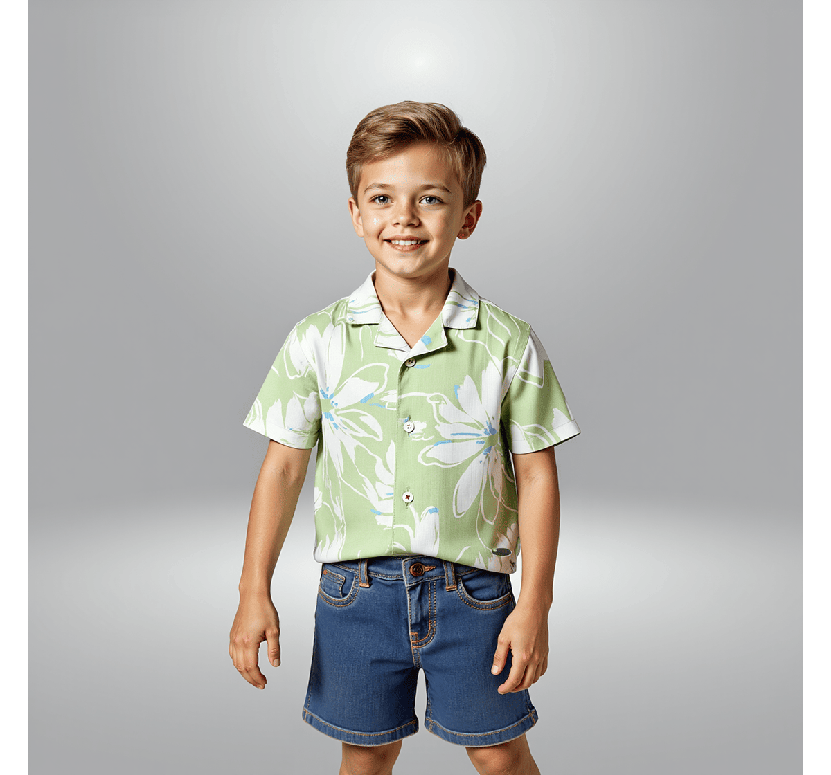 Boys printed short sleeves shirts Green