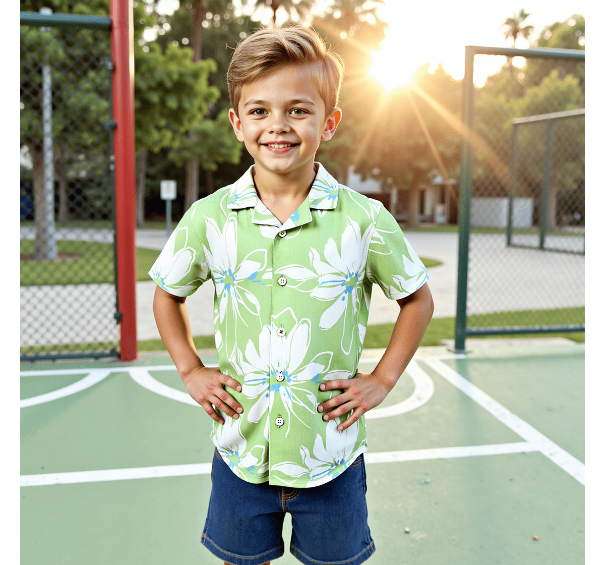 Boys printed short sleeves shirts Green