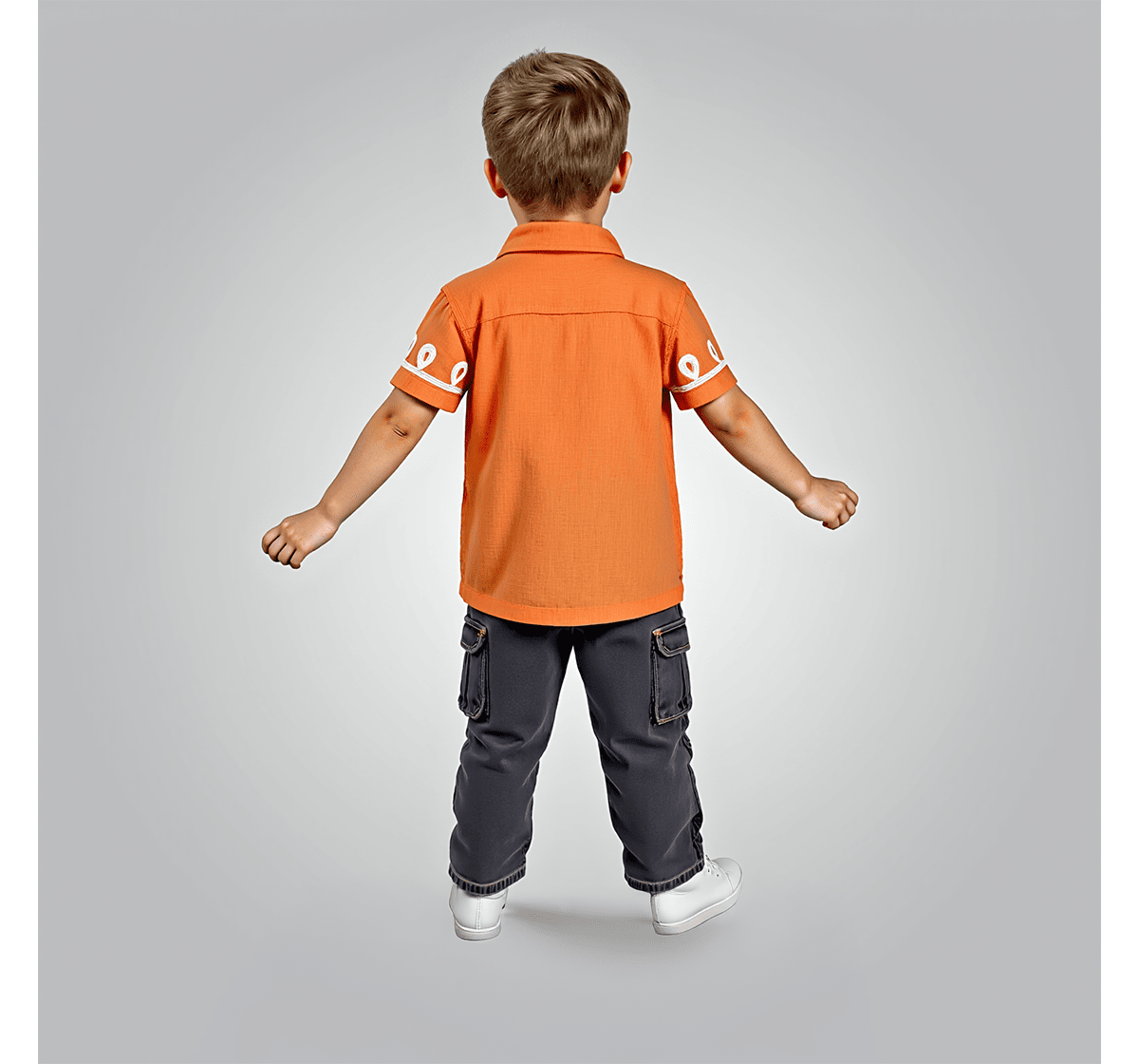 Boys embroidered short sleeves shirts Orange