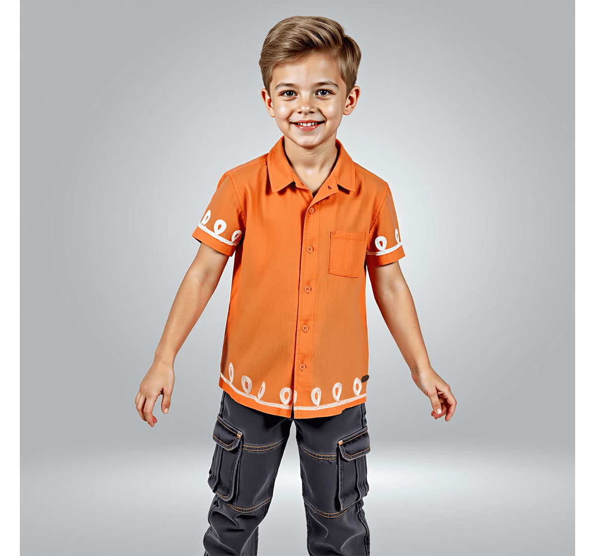 Boys embroidered short sleeves shirts Orange