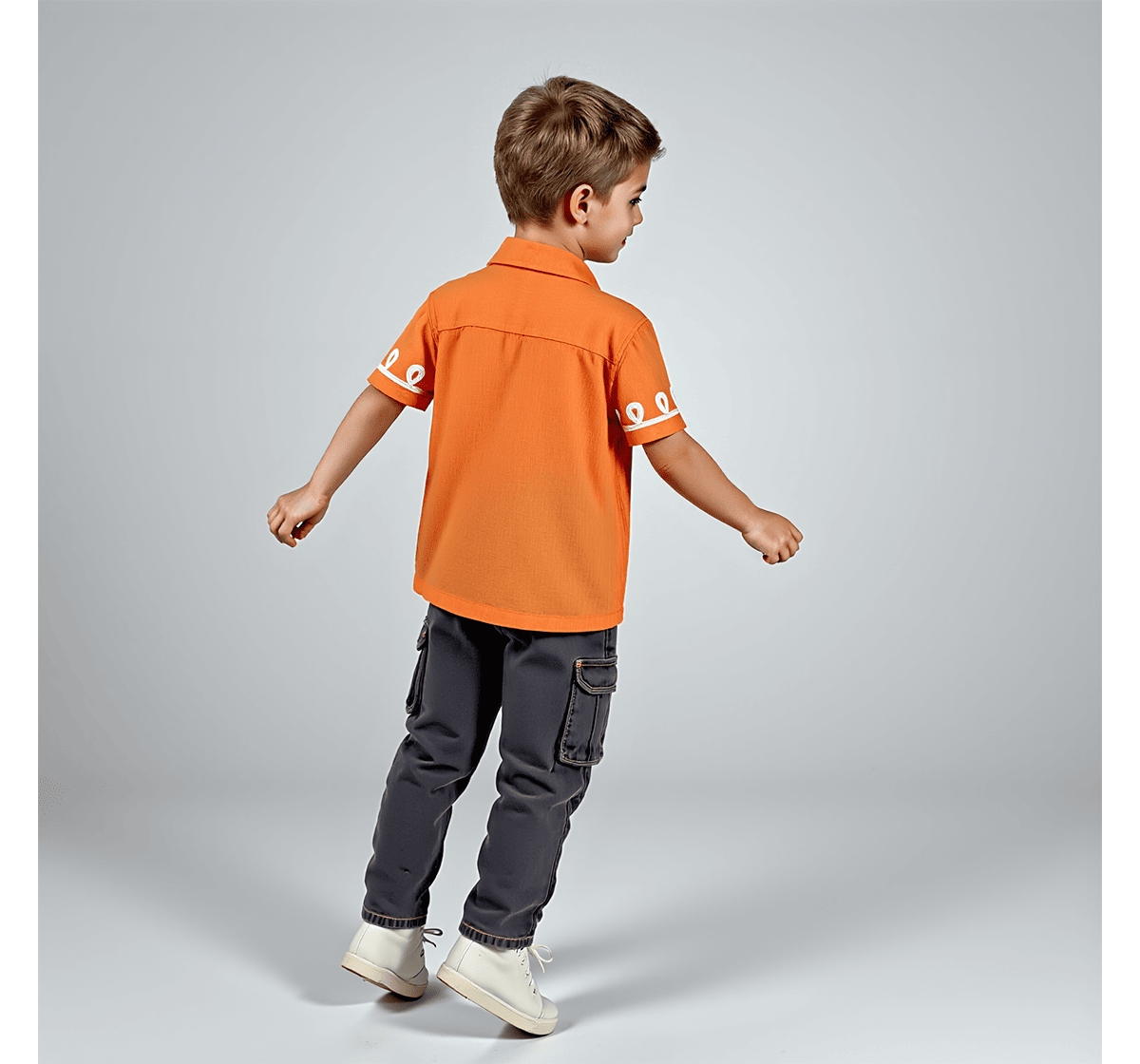 Boys embroidered short sleeves shirts Orange
