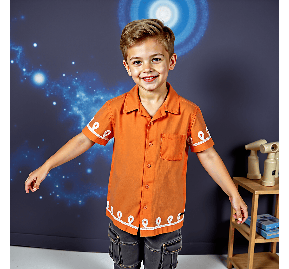 Boys embroidered short sleeves shirts Orange