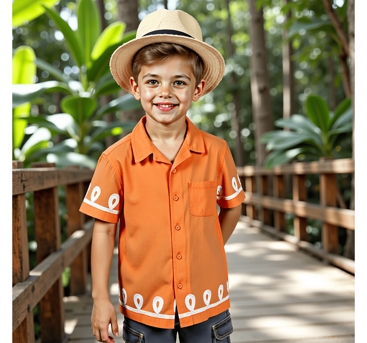 Boys embroidered short sleeves shirts Orange