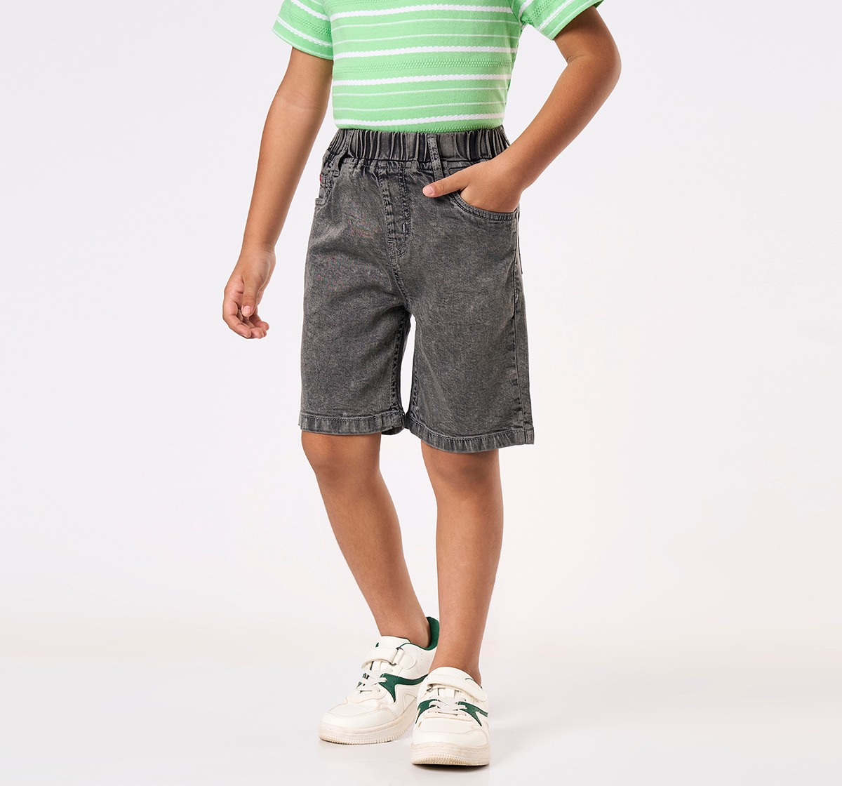 Boys' Comfort-Fit Elastic Waist Denim Shorts – Black