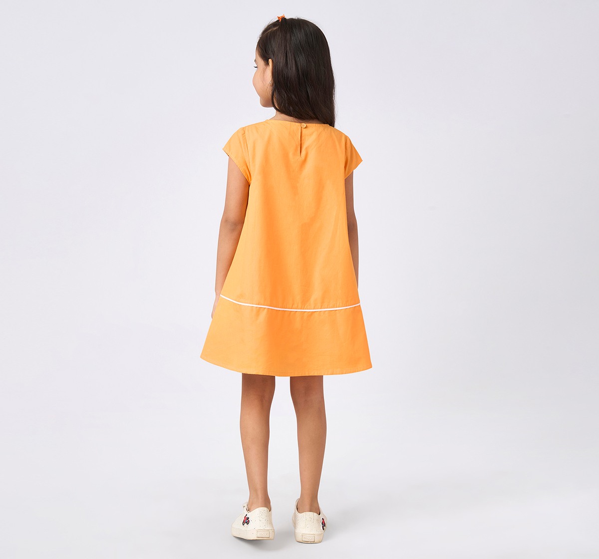 Girls Embroidered Short Sleeves Dress Orange