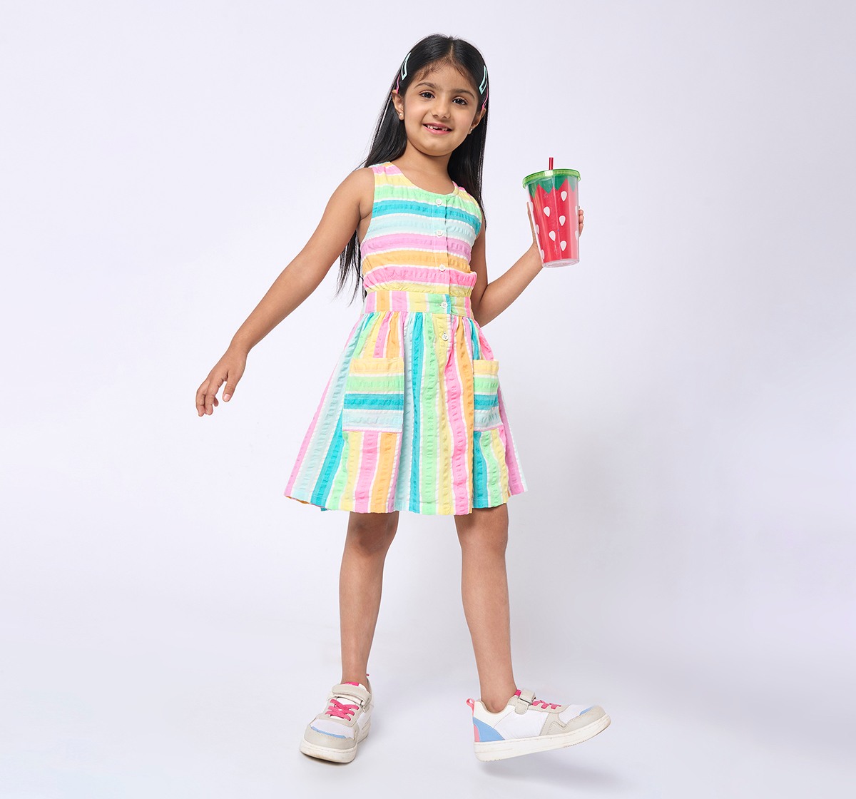 Girls Striped Sleeveless Dress Multicolor
