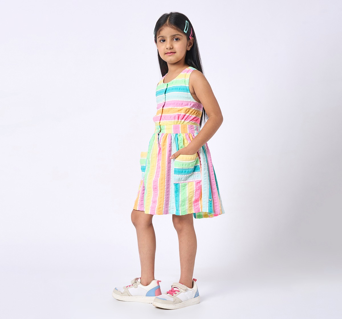 Girls Striped Sleeveless Dress Multicolor
