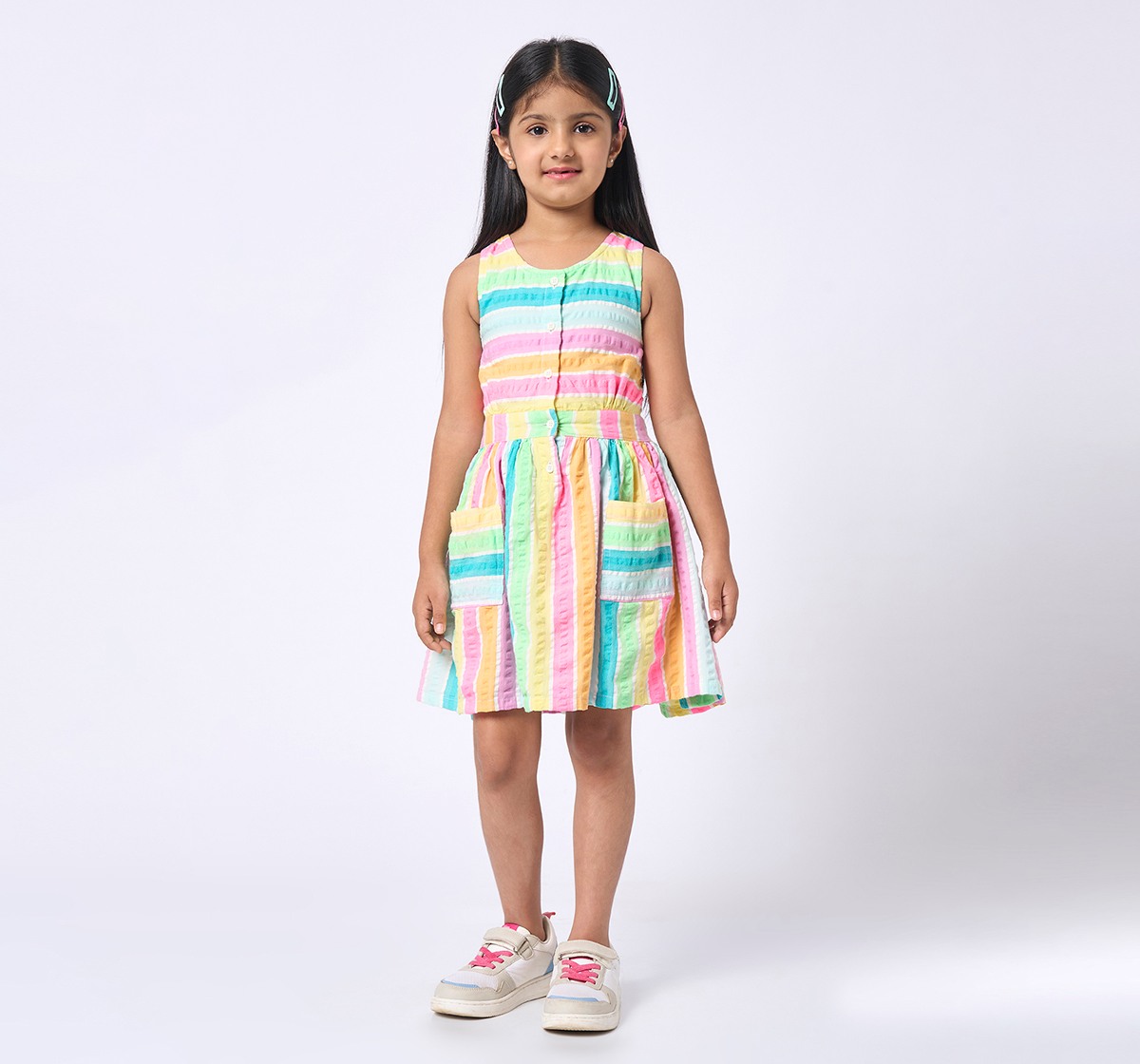 Girls Striped Sleeveless Dress Multicolor