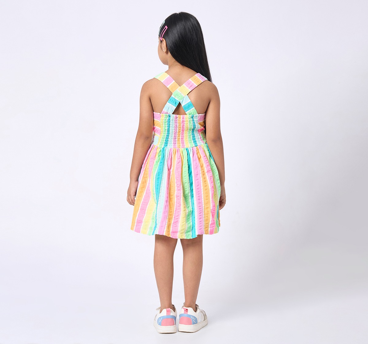 Girls Striped Sleeveless Dress Multicolor