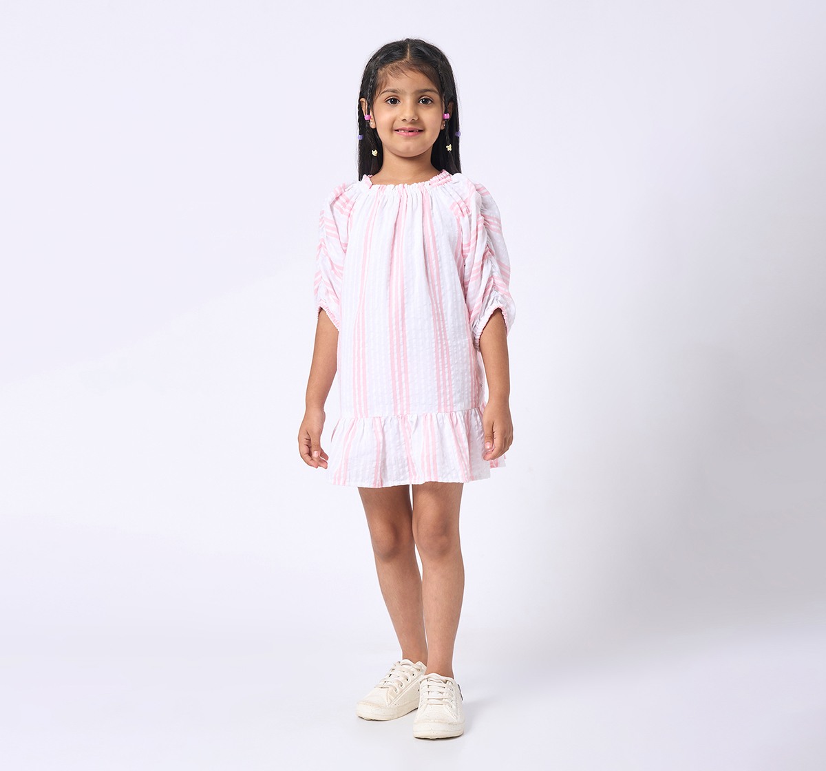 Girls striped 3/4 sleeves dress Multicolor