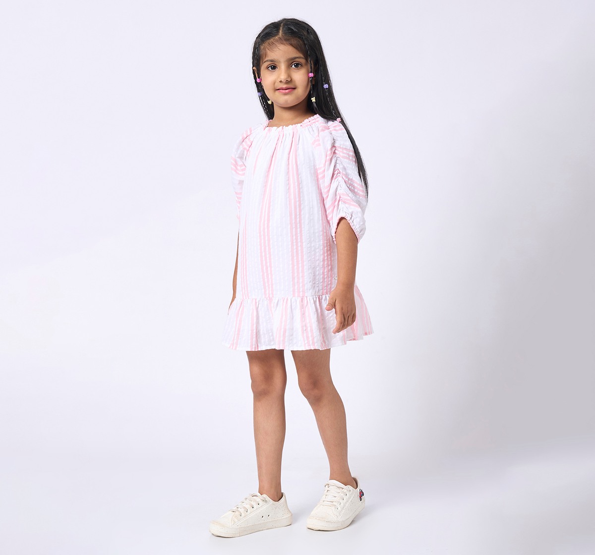 Girls striped 3/4 sleeves dress Multicolor