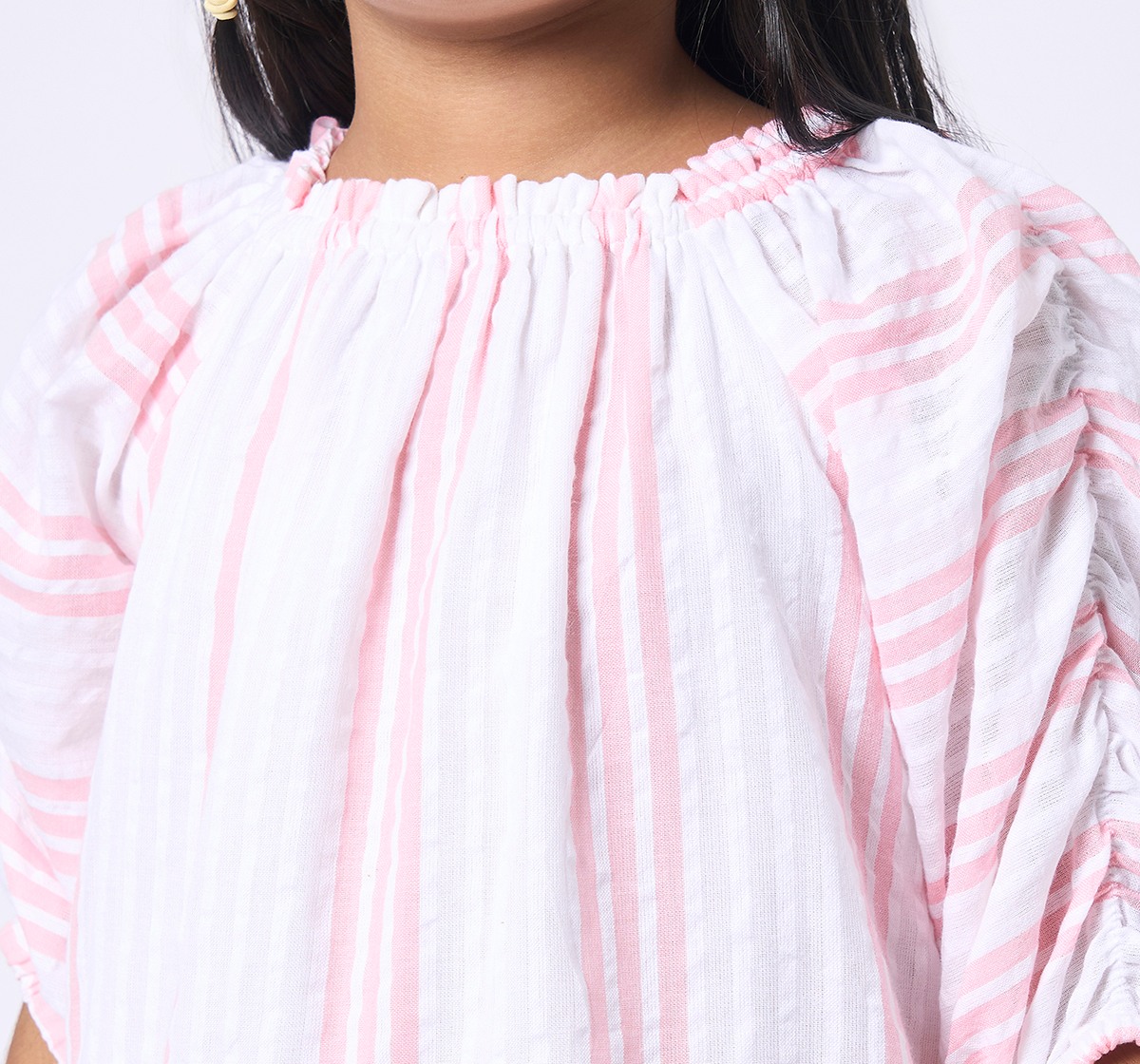 Girls striped 3/4 sleeves dress Multicolor