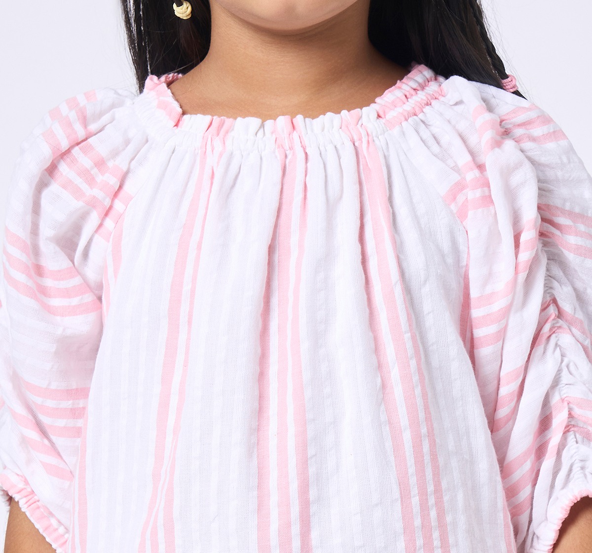 Girls striped 3/4 sleeves dress Multicolor