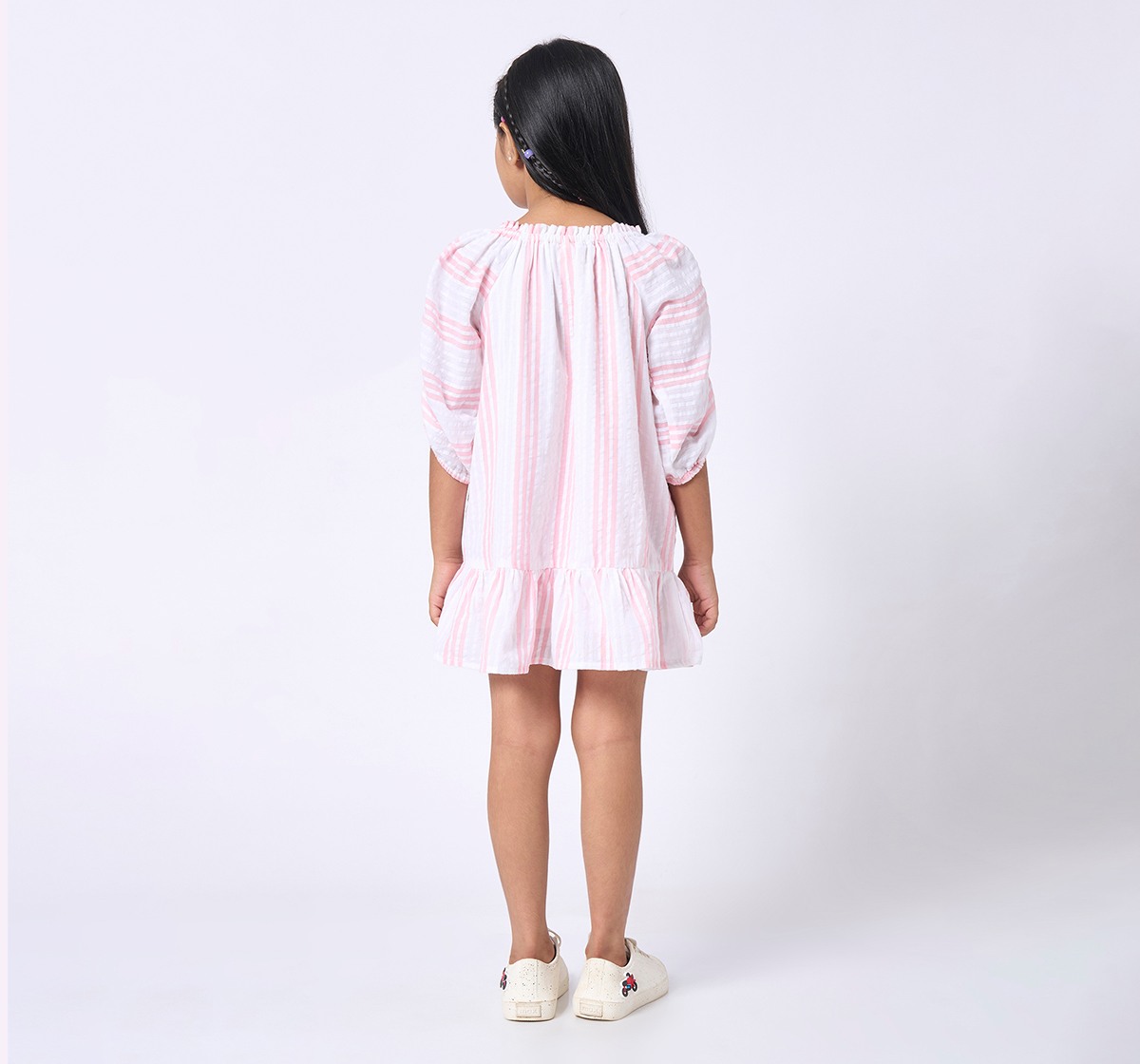 Girls striped 3/4 sleeves dress Multicolor