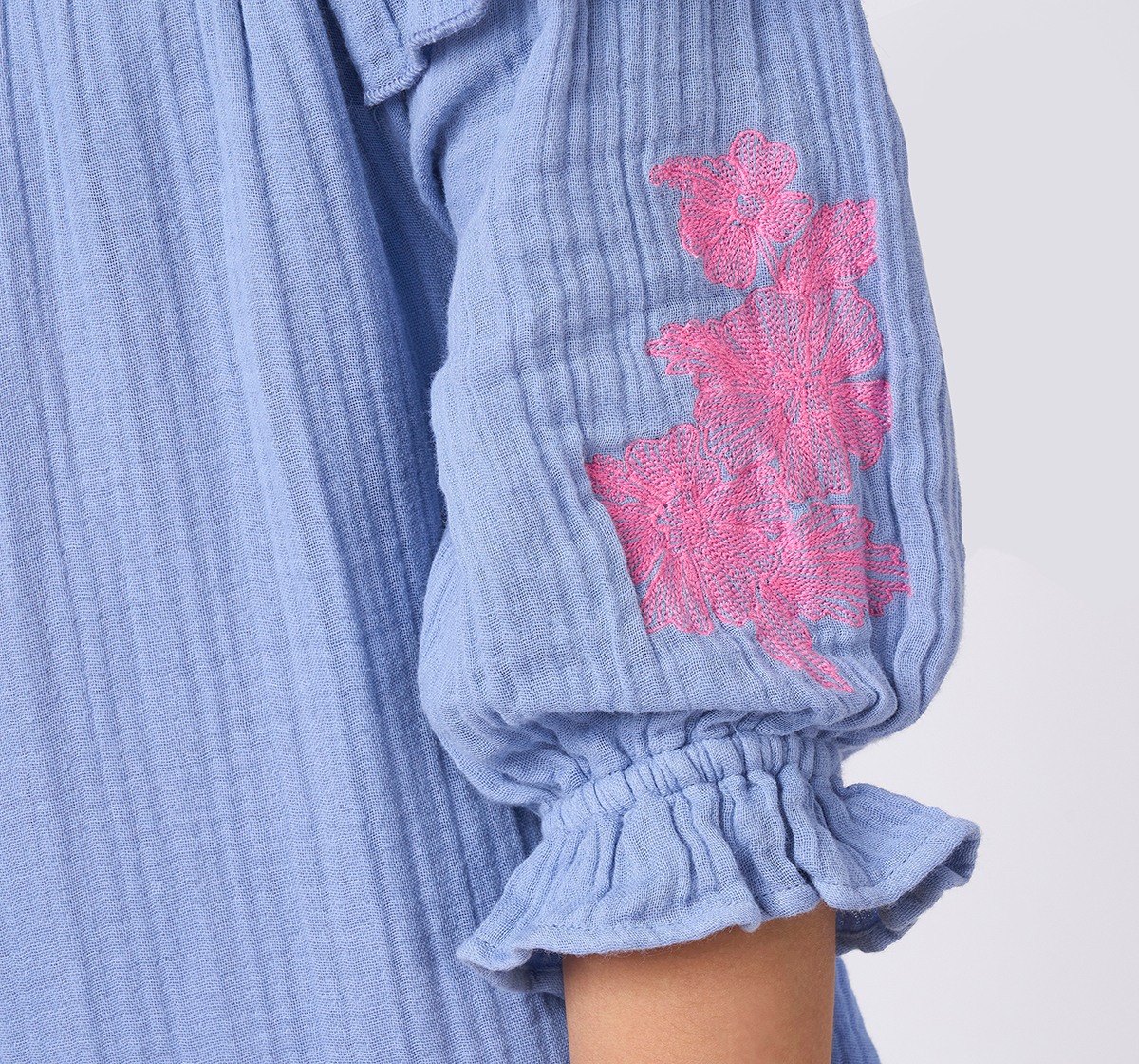 Girls Embroidered Long Sleeves Dress Blue