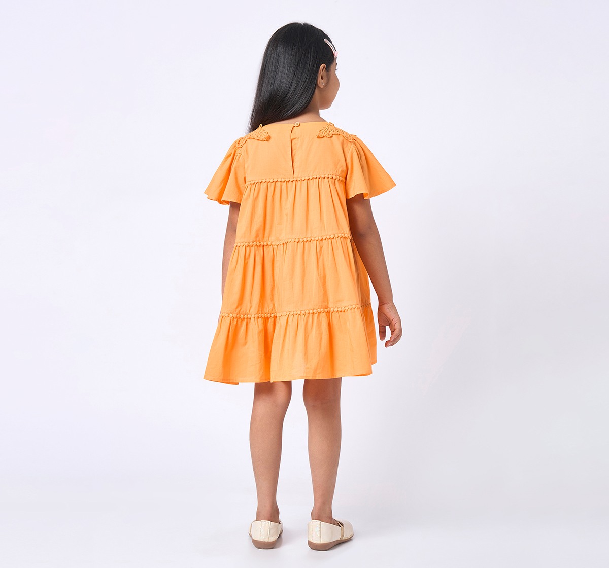 Girls Short Sleeves Dress Orange