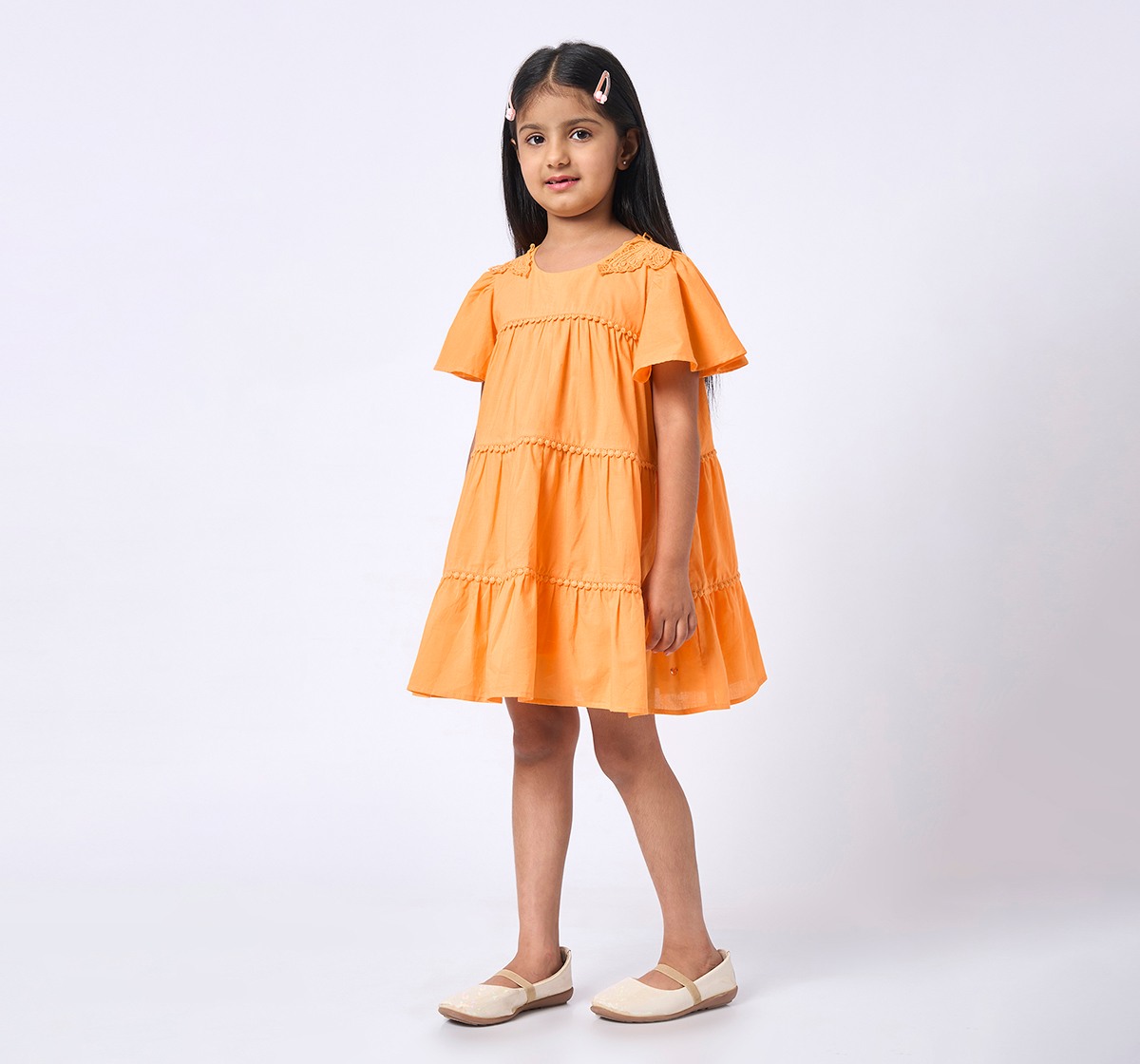 Girls Short Sleeves Dress Orange