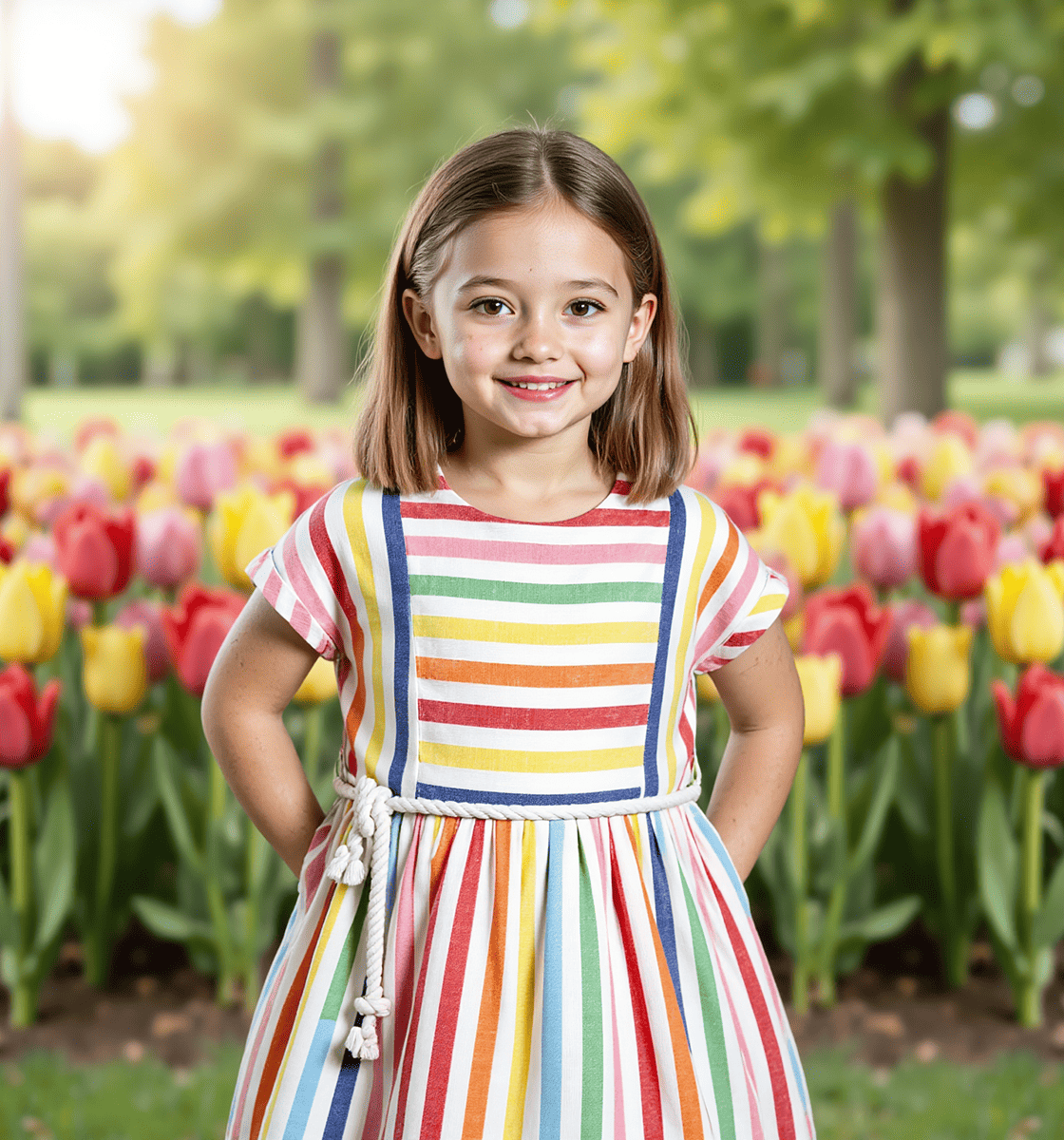 Girls Stripe Dress With Drawcord Multicolor