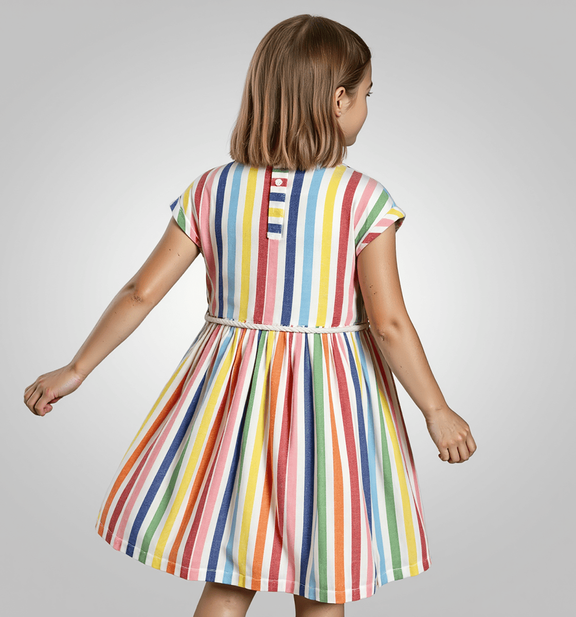 Girls Stripe Dress With Drawcord Multicolor