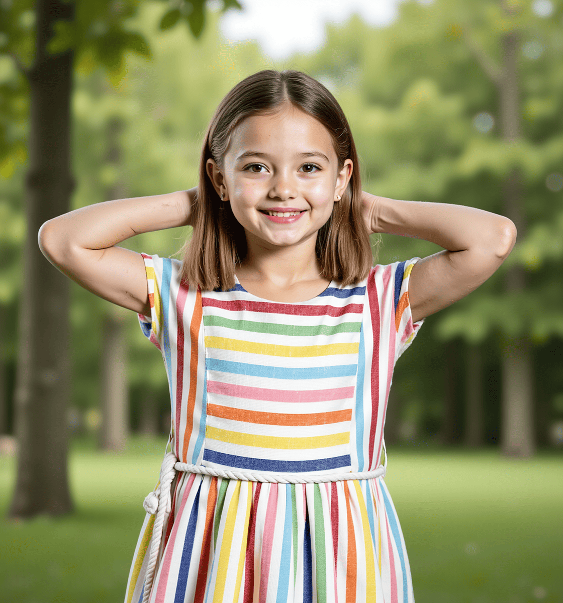 Girls Stripe Dress With Drawcord Multicolor