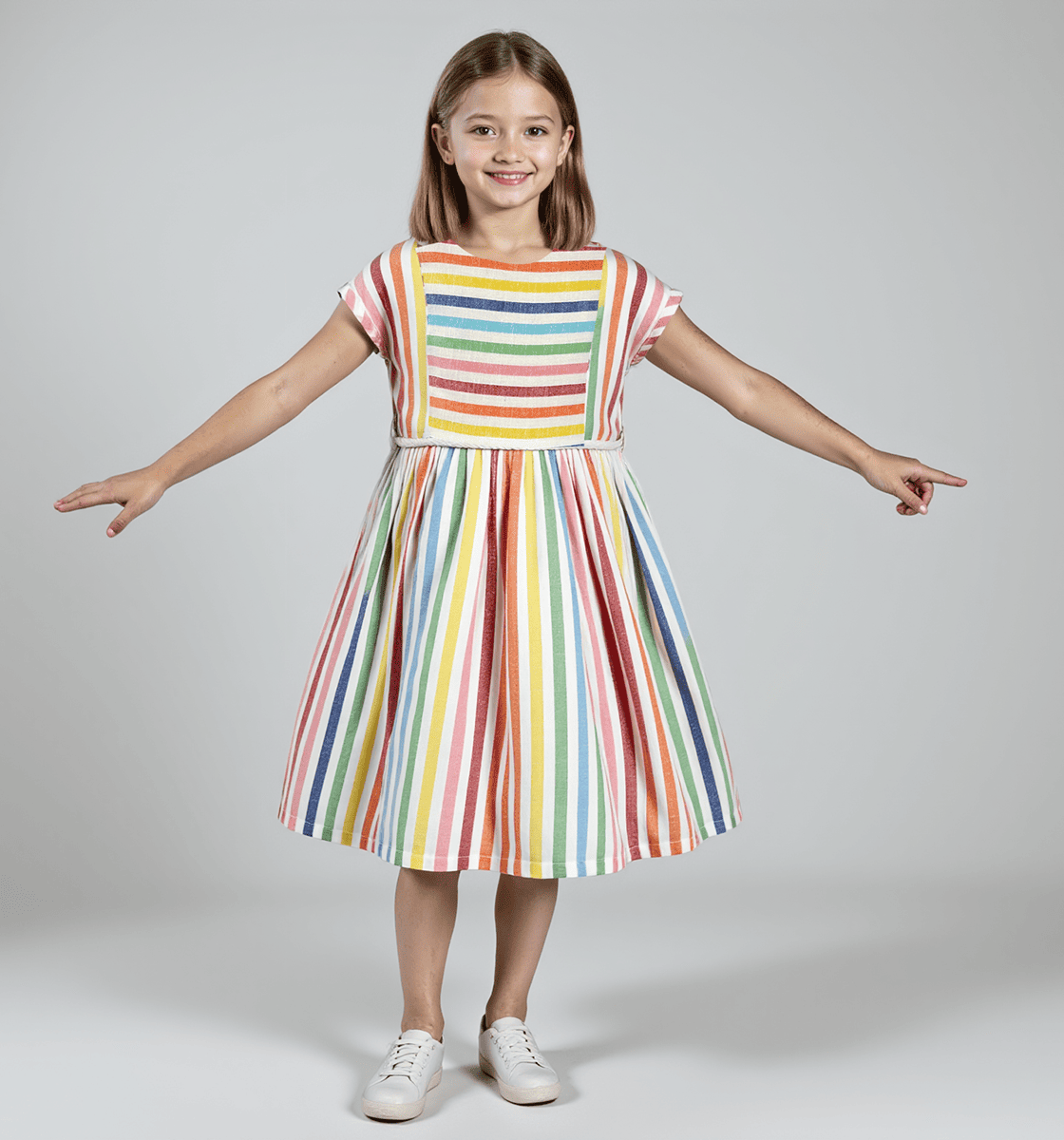 Girls Stripe Dress With Drawcord Multicolor