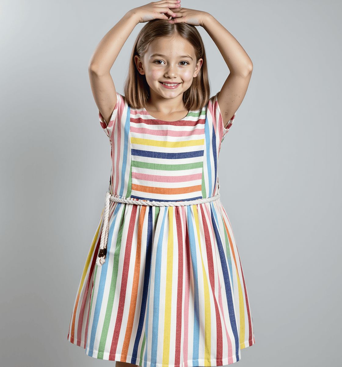 Girls Stripe Dress With Drawcord Multicolor
