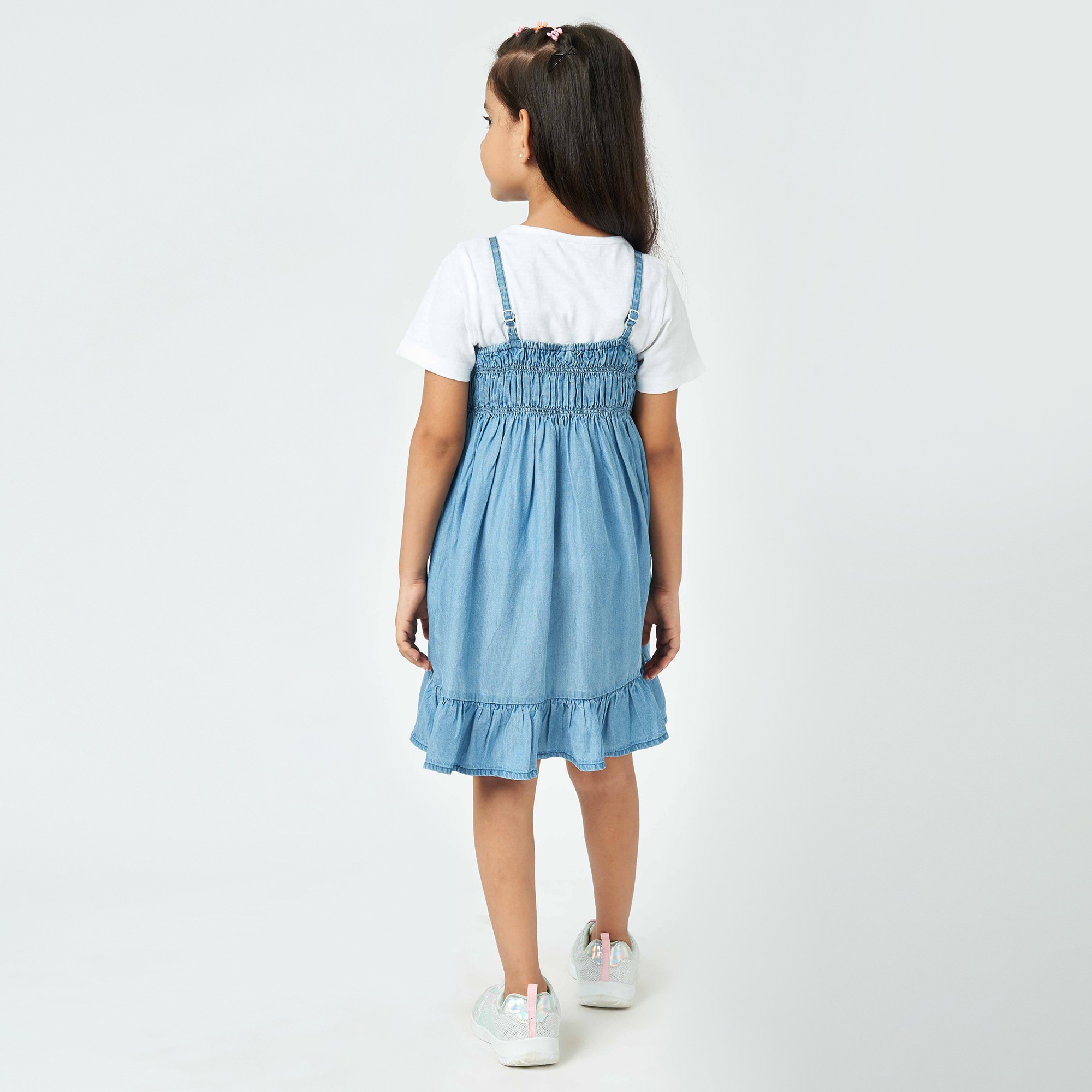 Girl  Solid Dress blue & white
